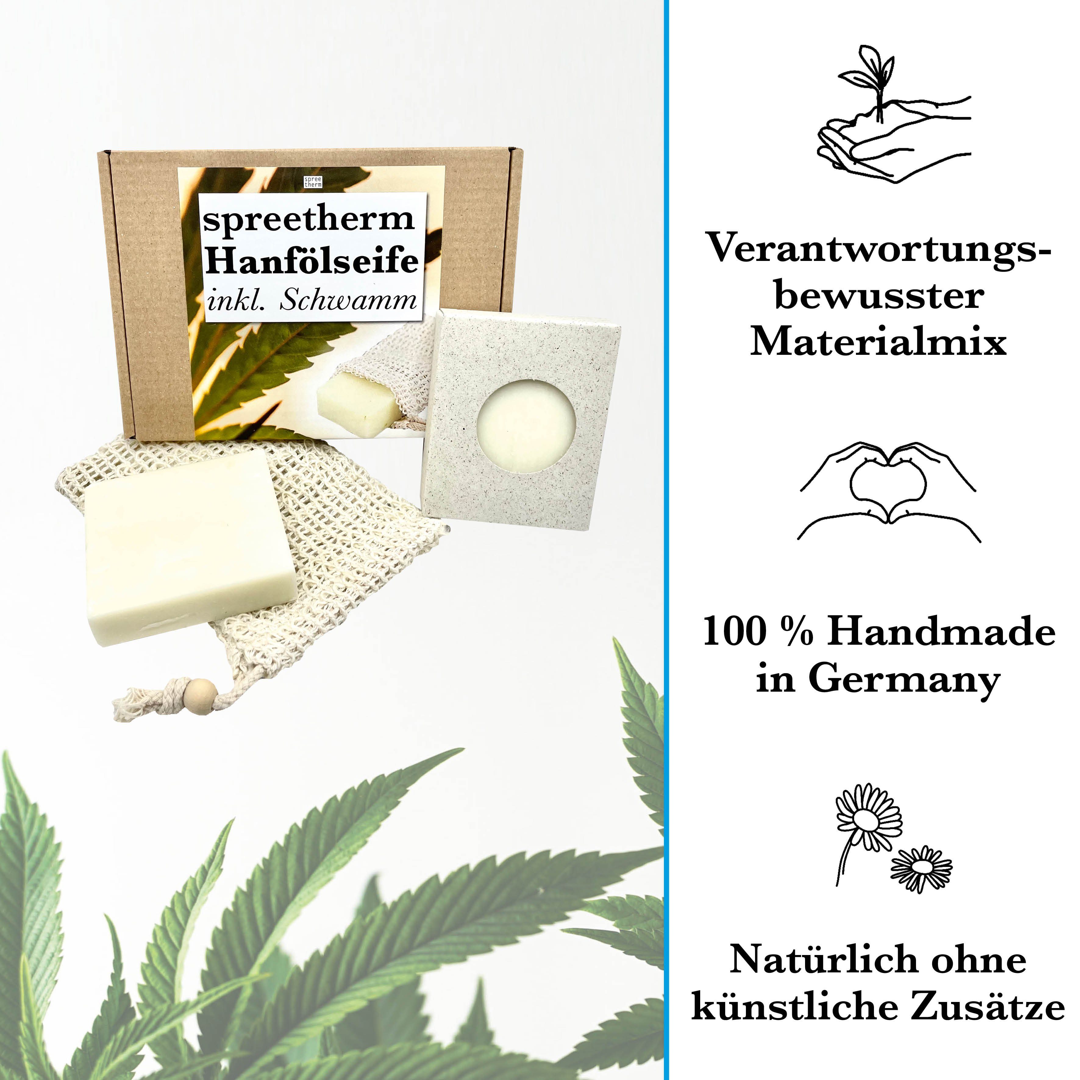 spreetherm Pflege-Geschenkset Hanföl Seife inkl. Schwamm als Geschenkset ohne künstliche Zusätze, 1-tlg., - Bekannt aus Social Media