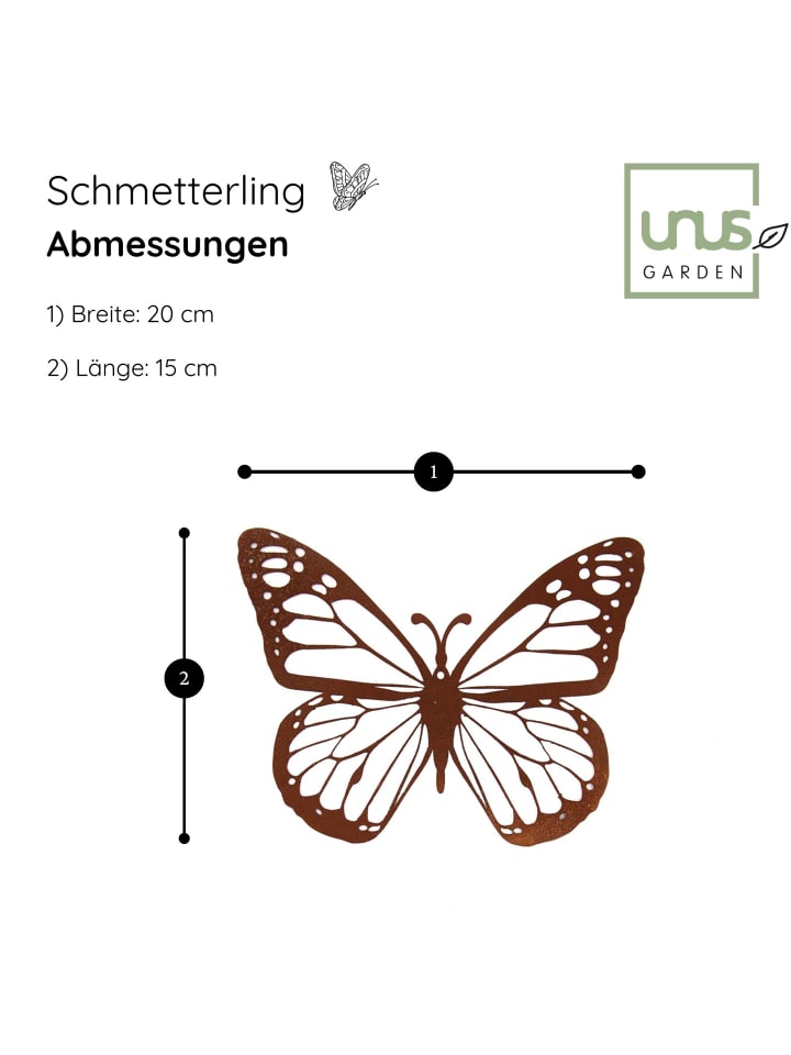 UNUS Gartenstecker Baumstecker Schmetterling 3er Set in Rostoptik in Braun günstig kaufen onesize
