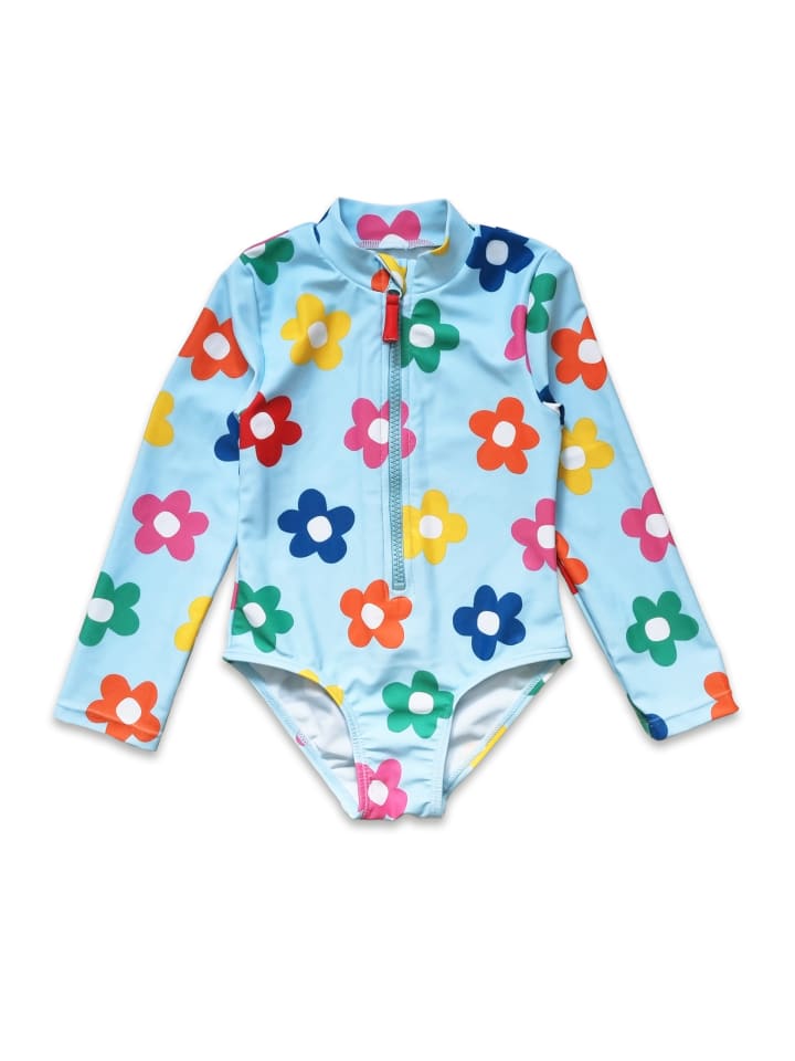 Toby Tiger Badeanzug mit Regenbogenblumen Print in blau günstig kaufen