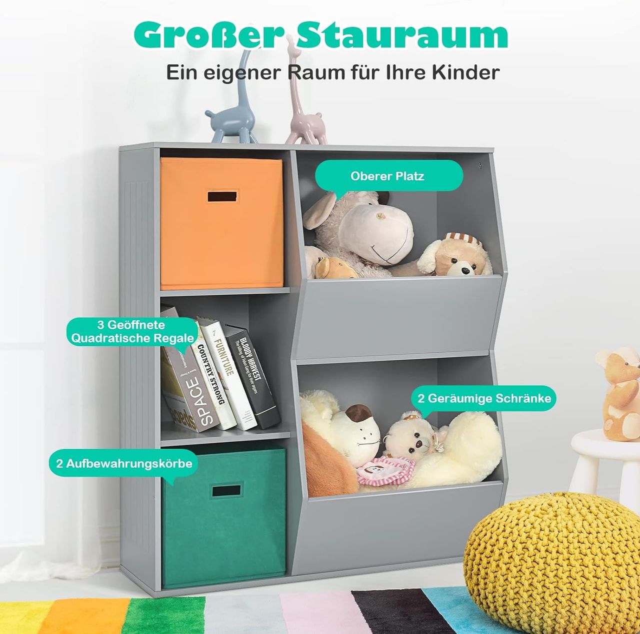 Costway 3-stöckiges Kinderregal, Eckregal modern zur Aufbewahrung