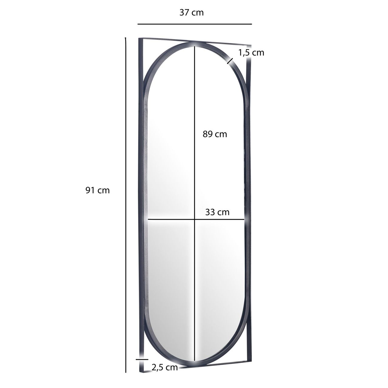 Wohnling Wandspiegel Rechteckig 37x91 cm Metall