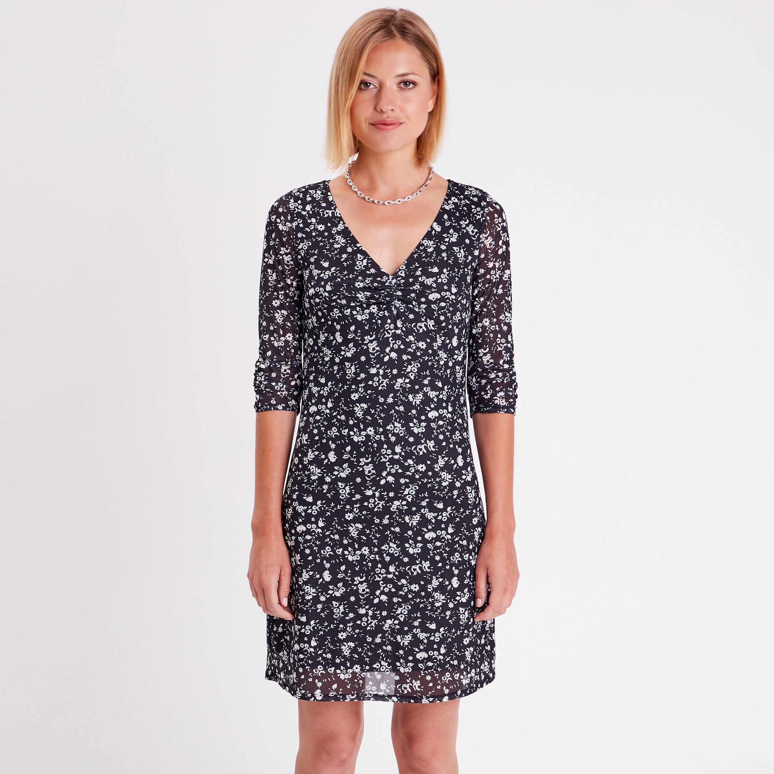 Robe droite manches 3/4 noir femme | Cache Cache