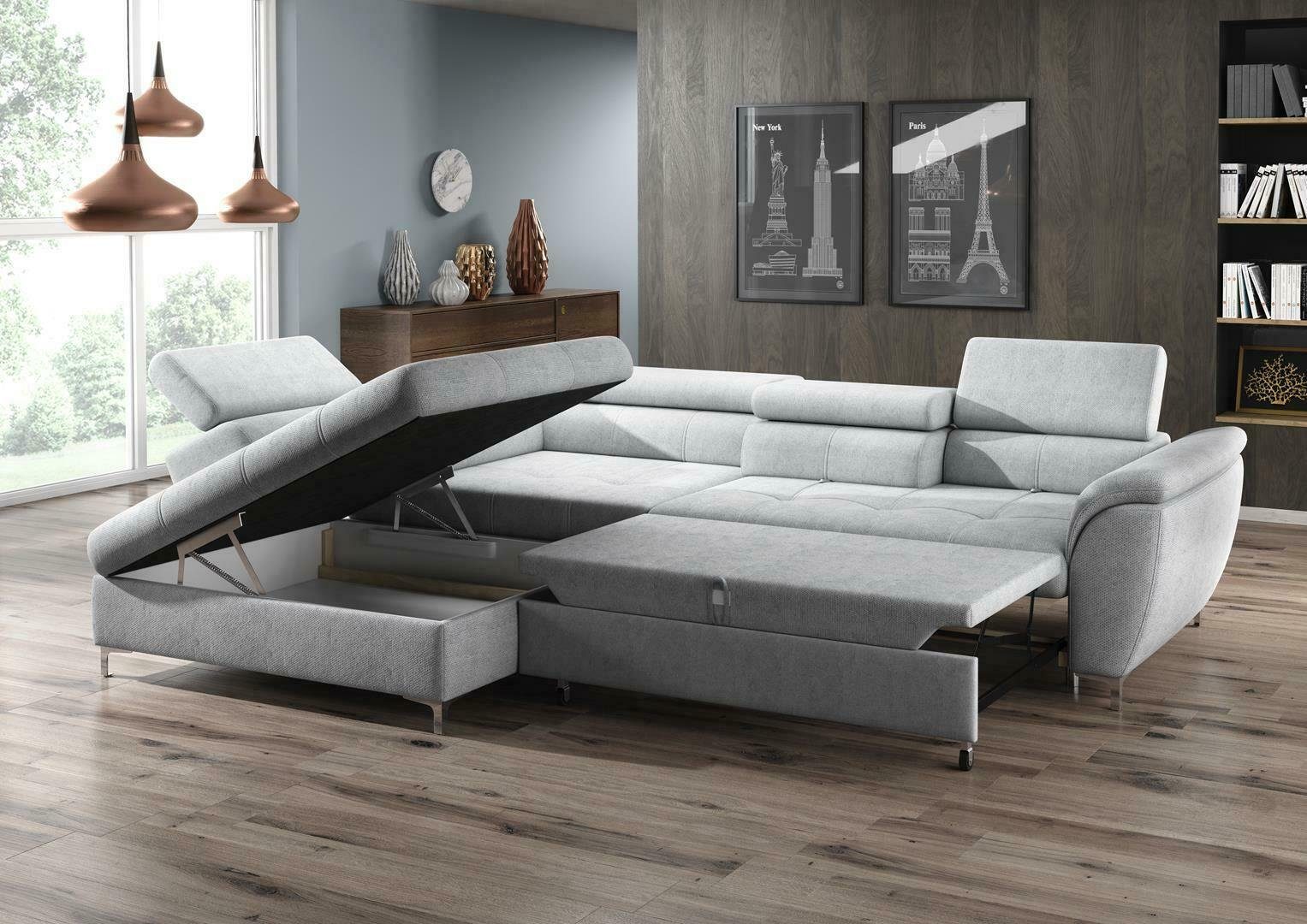 JVmoebel Ecksofa, Ecksofa L-Form Sofa Design Polster Modern Textil Bettkasten