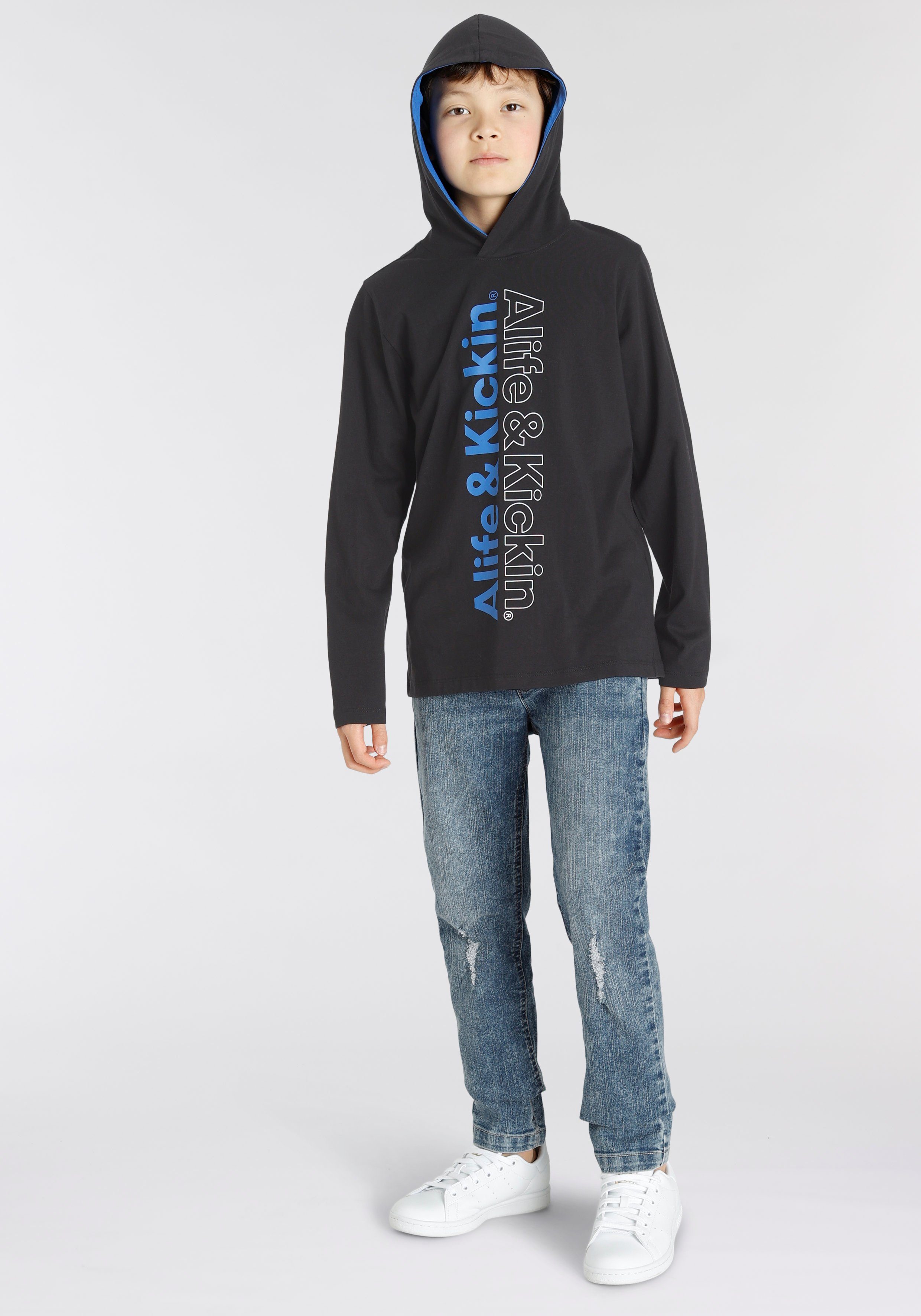 Alife & Kickin Kapuzenshirt Logo-Print cooler Längstdruck