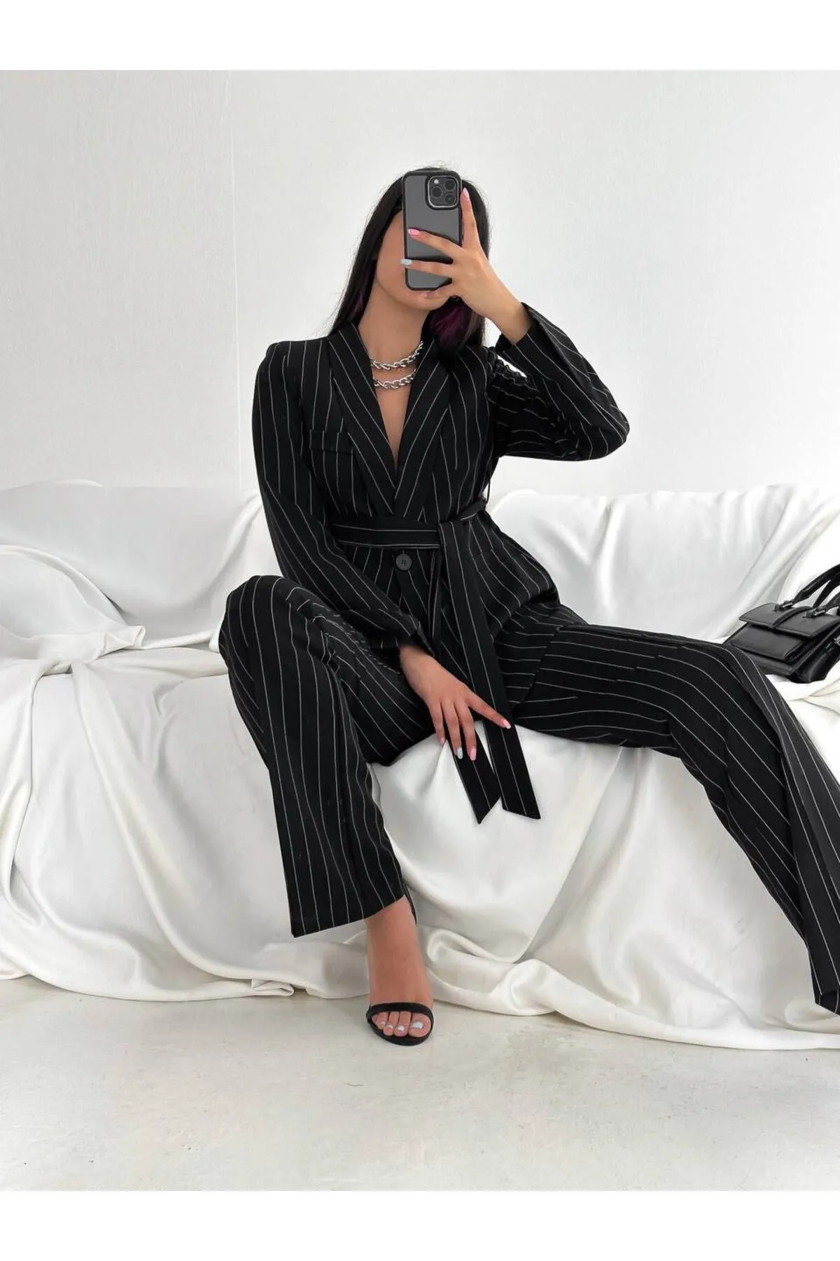 ZF BUTİK  Anzug aus Jacke und Hose mit Gürtel und Streifen