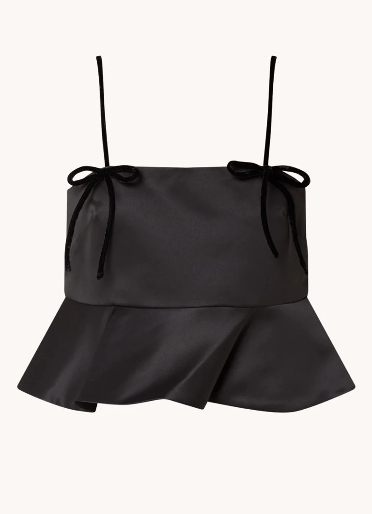 Ganni satin spaghetti top with bow detail