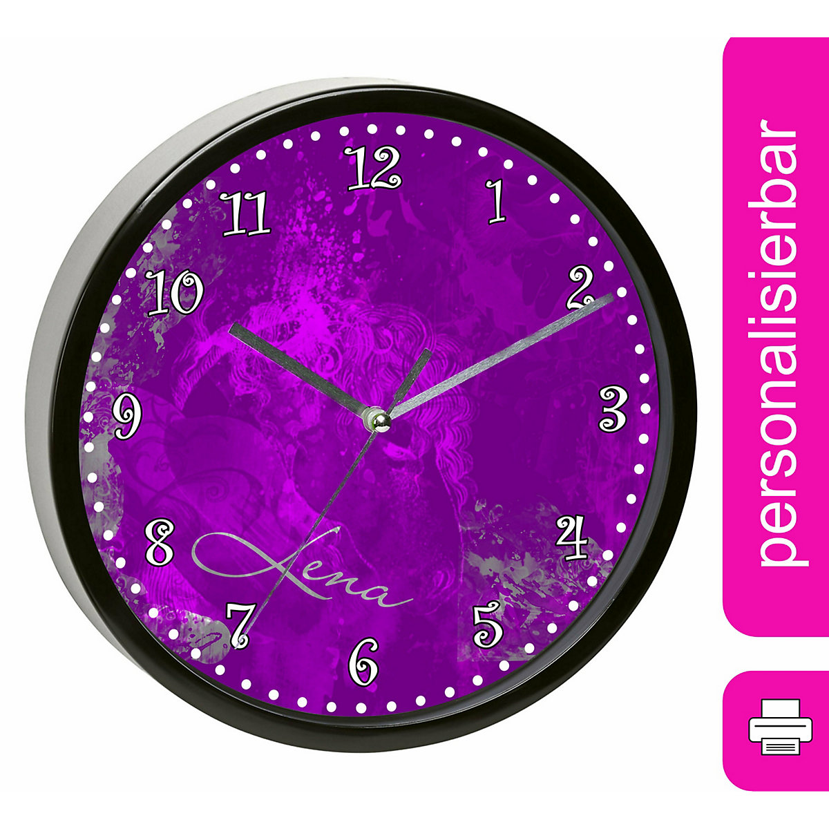 Kinder Wanduhr personalisiert mit Name Traum Lila