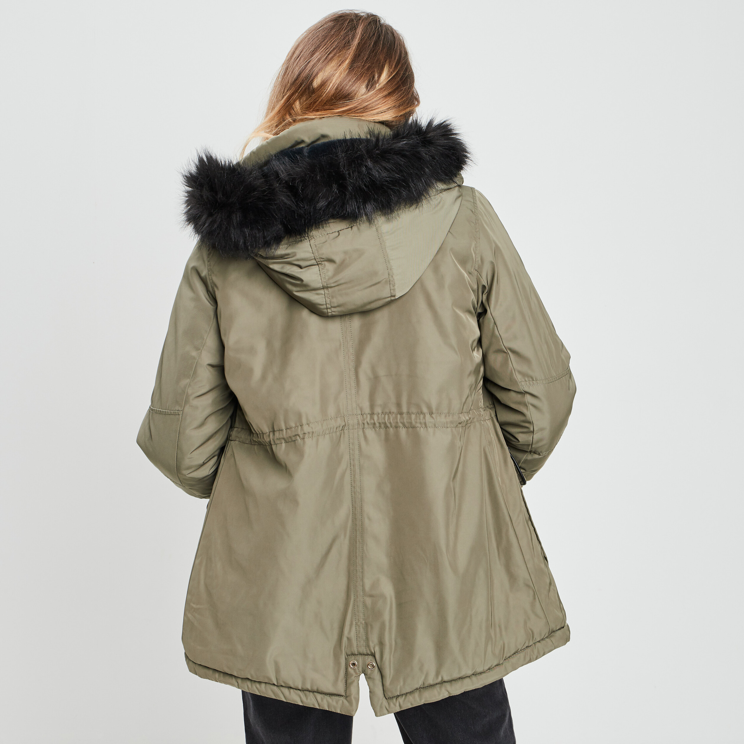 Parka droite à capuche taupe femme | La Halle