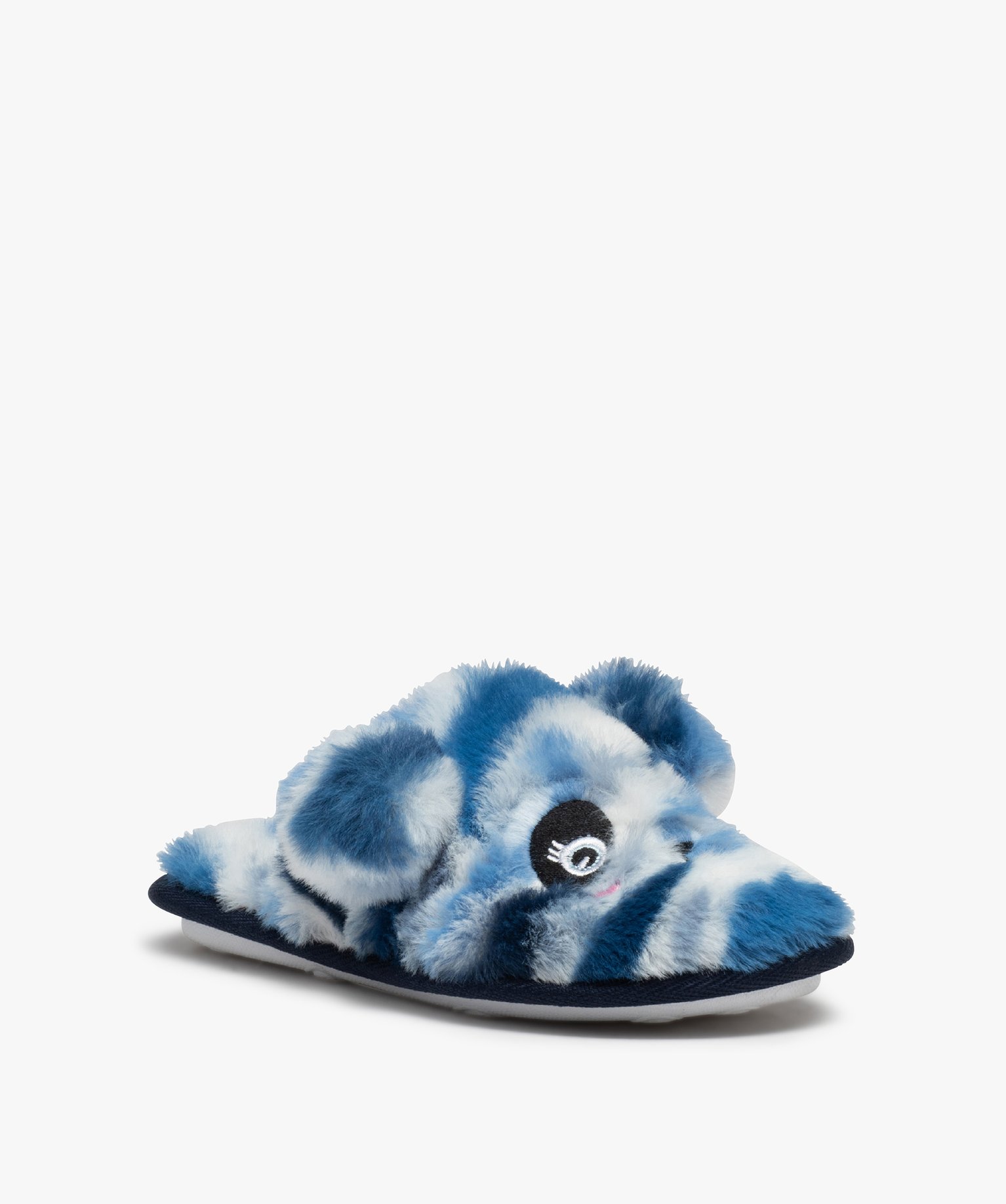 Chaussons fille mules plates en volume panda bleu | GEMO