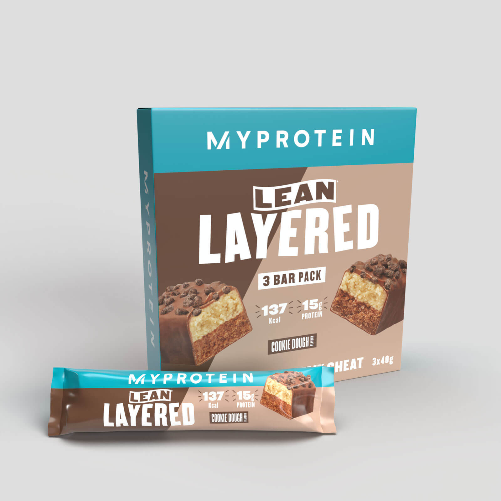 Lean Layered Bar, Chocolate and Cookie Dough, 3 x 40g