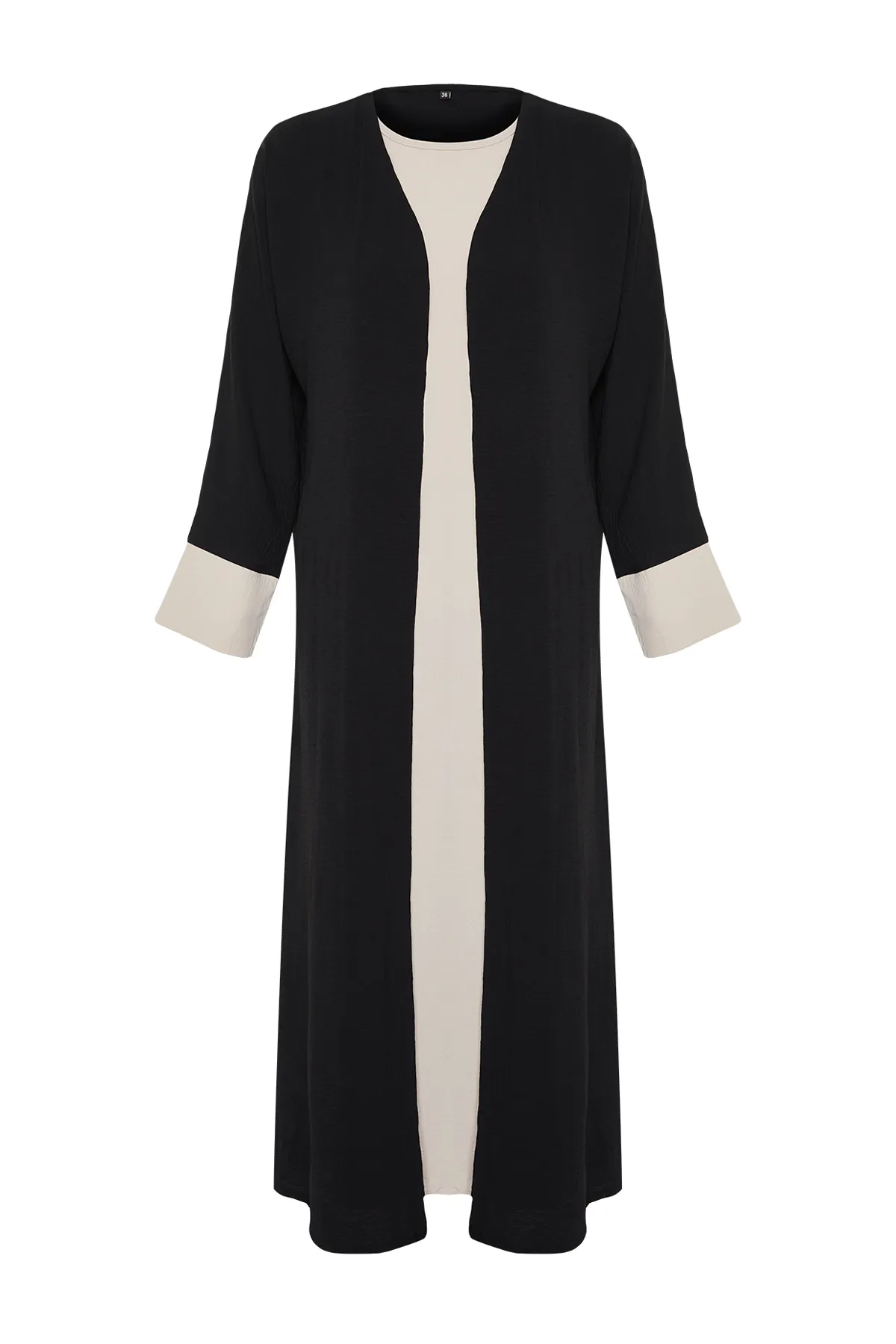 Trendyol Modest  Schwarzes, farbblockiertes Aerobin Ferace Abaya & Kleid, 2-teiliges gewebtes Set TCTSS24US00033