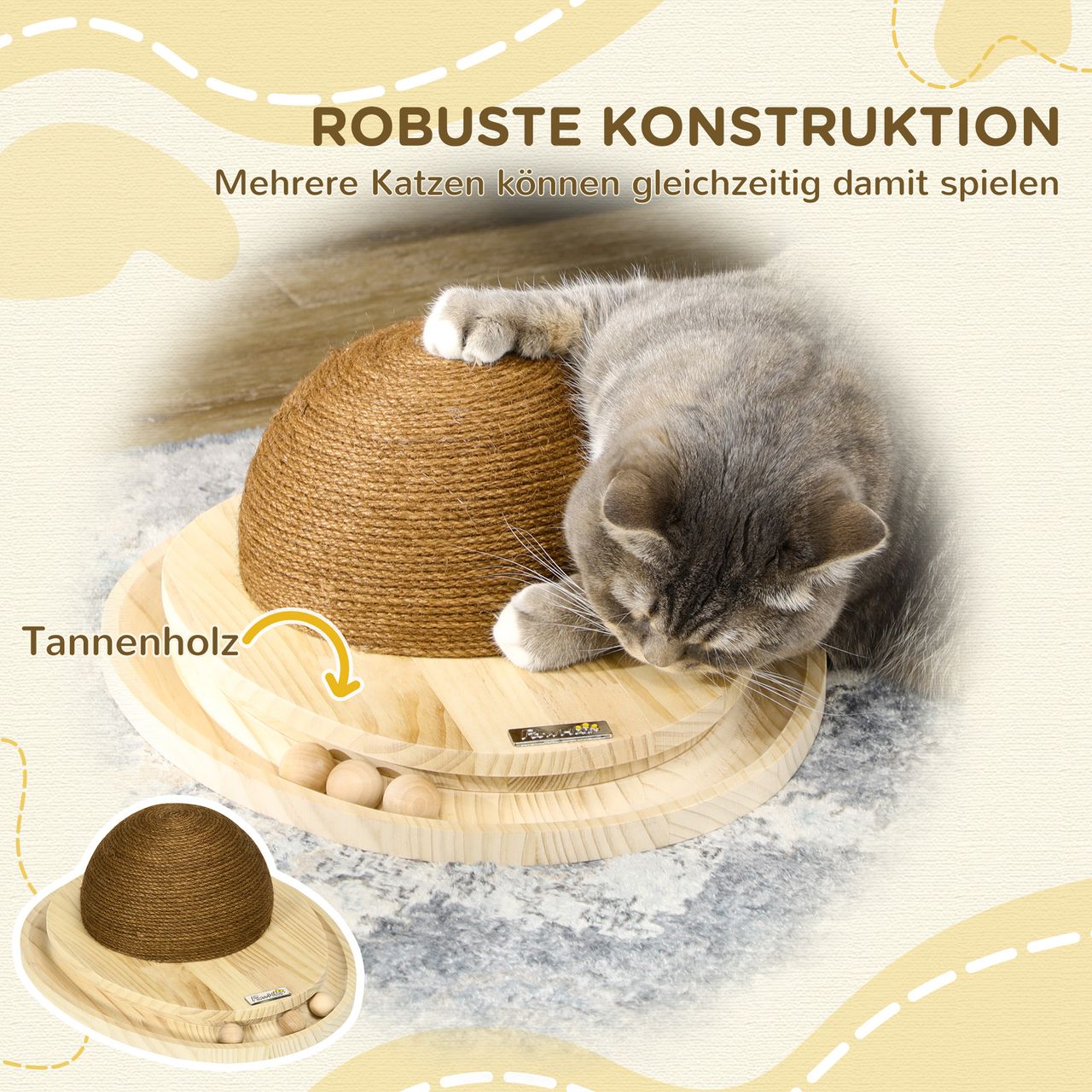 PawHut Interaktives Katzenspielzeug, 2-in-1-Design, Kratzspielzeug, Kiefernholz