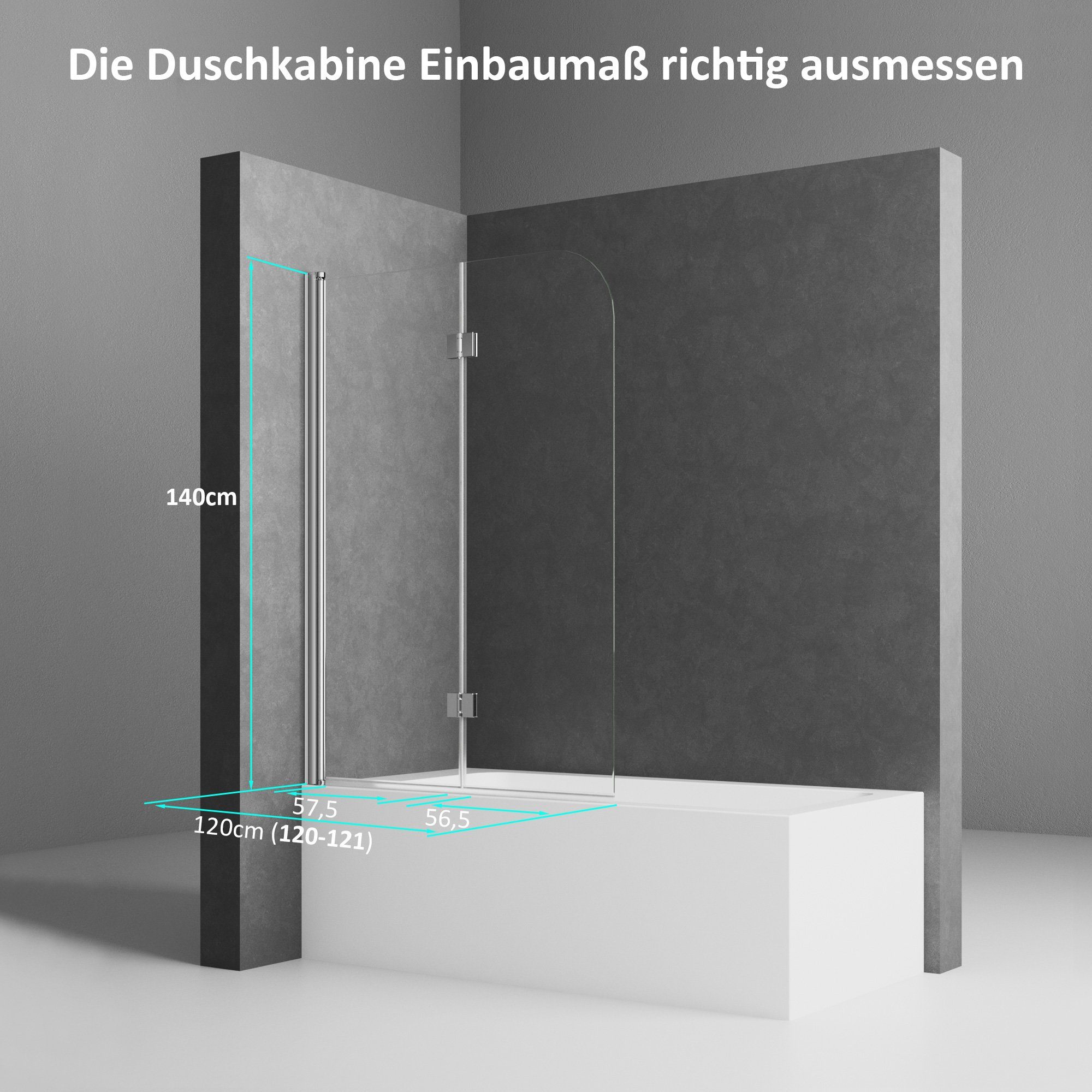 Boromal Badewannenfaltwand Duschwand Badewanne Faltbar 2/ 3-tlg Duschwand Klappbar 120x140cm, Einscheibensicherheitsglas, 6mm Easyclean ESG Sicherheitsglas, Vollständig zusammenklappbar