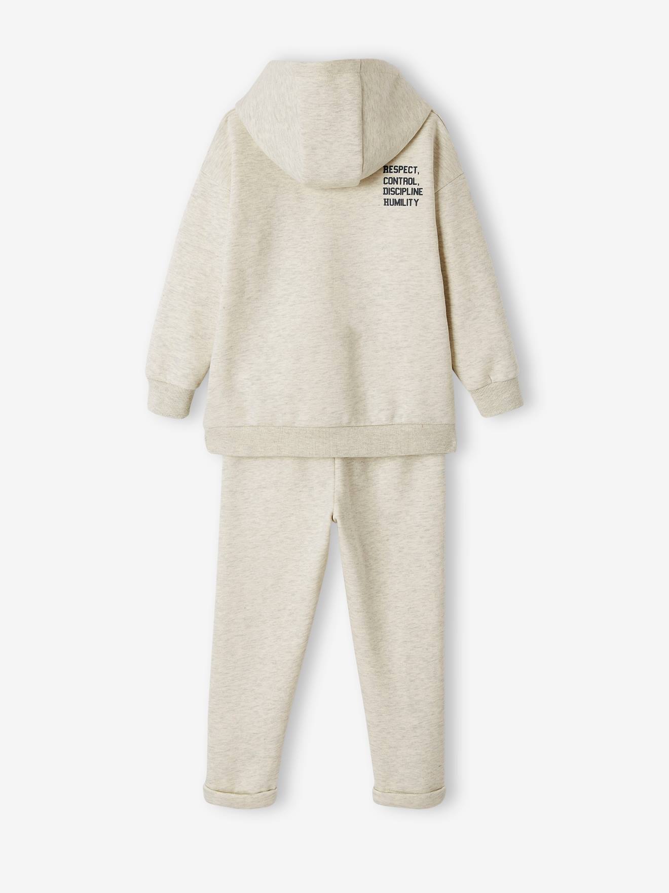 Ensemble sport sweat à capuche + jogging garçon beige clair