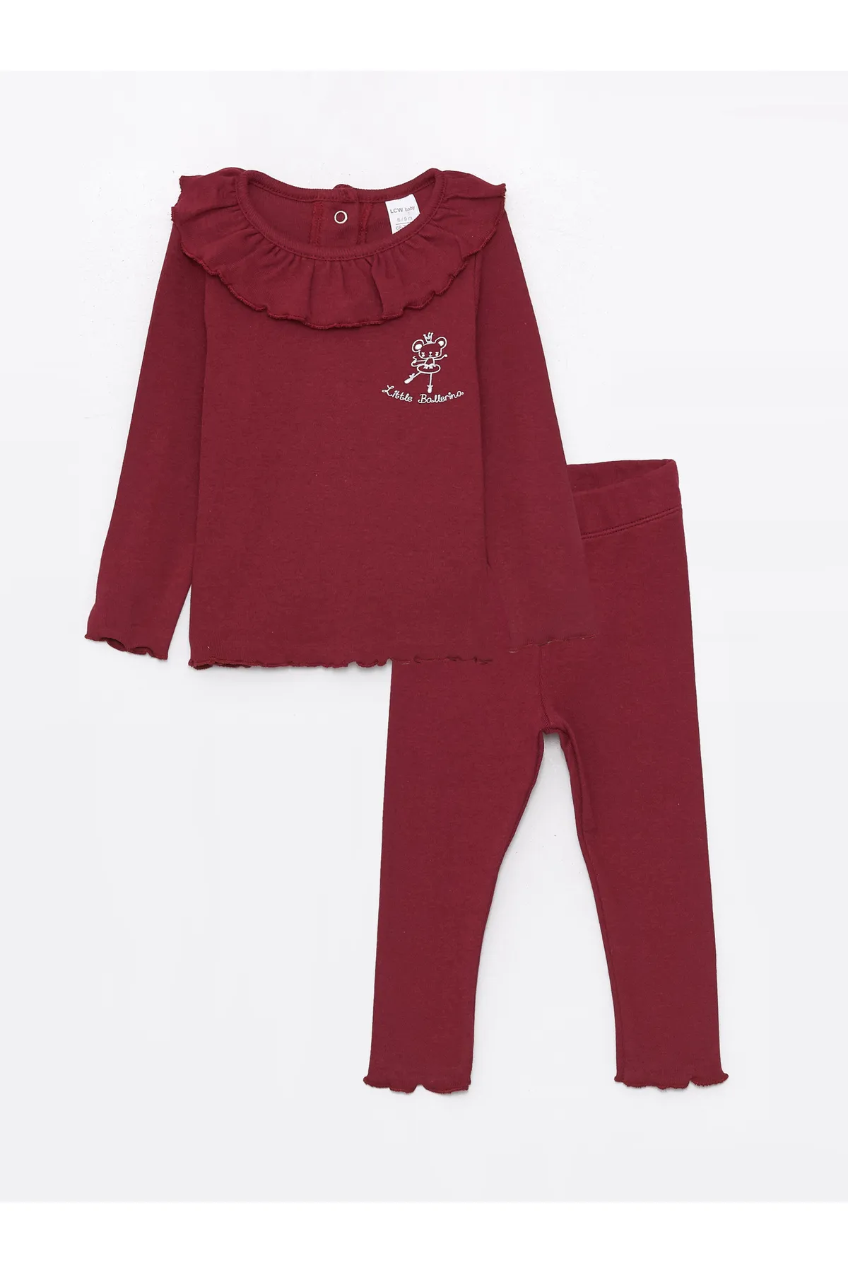 LC Waikiki  2-teiliges Set aus bedruckter Langarmbluse und Leggings für Babys mit Rundhalsausschnitt