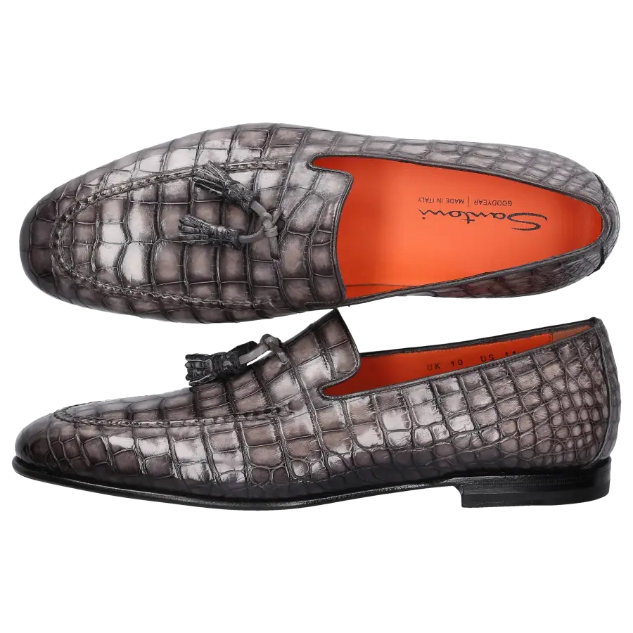 Santoni - Loafer 15608 Krokodilleder - grau