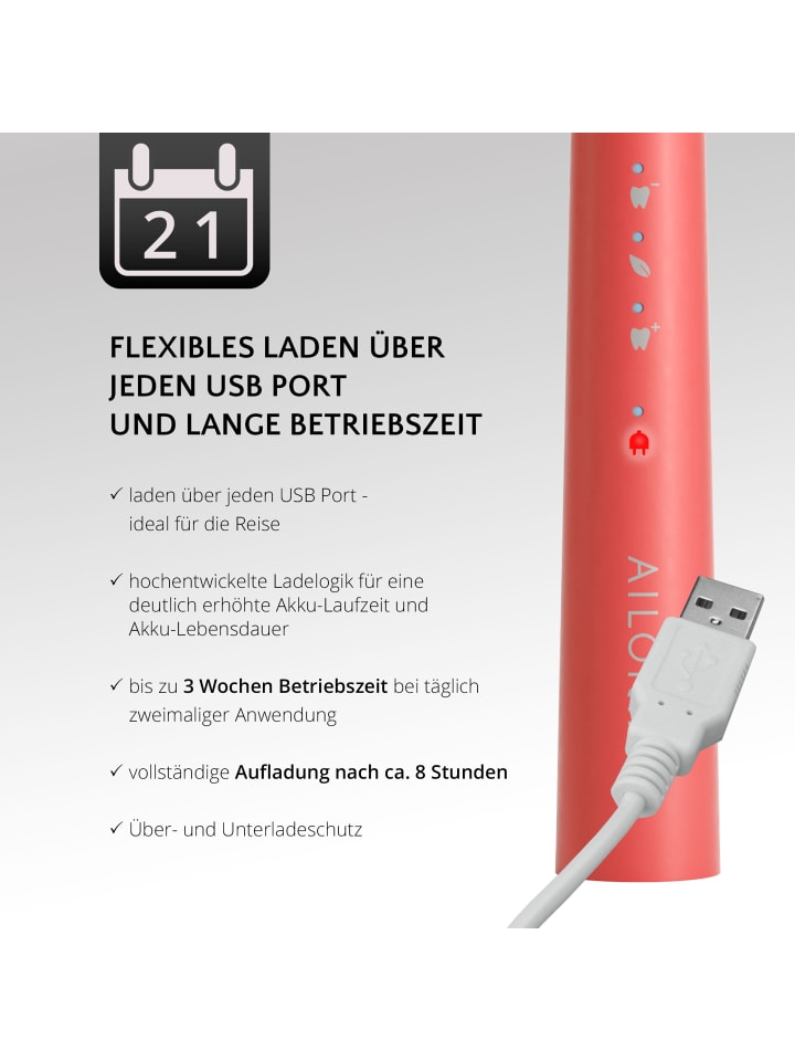 Ailoria PRO SMILE SET USB-Schallzahnbürste in Coral günstig kaufen onesize