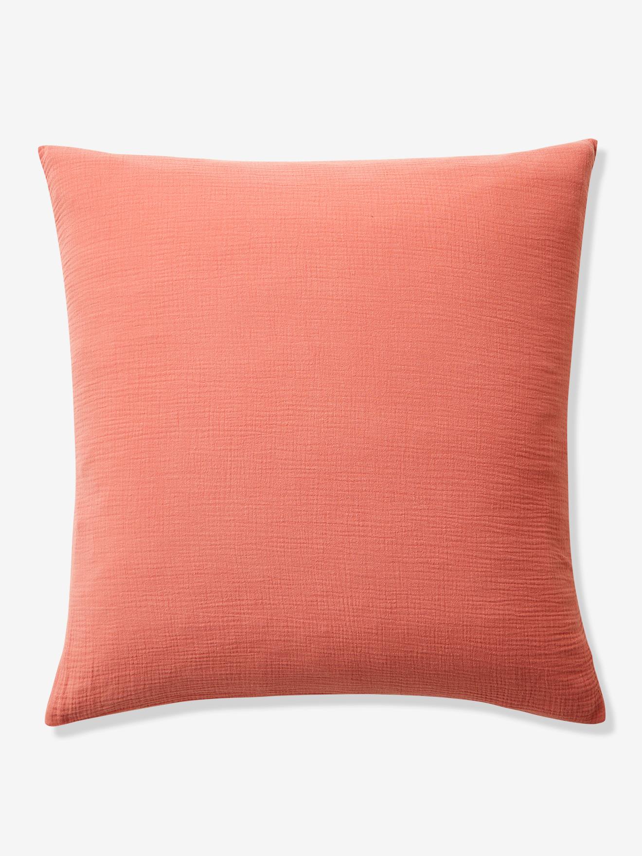 Parure enfant bicolore housse de couette + taie d'oreiller en gaze de coton rose