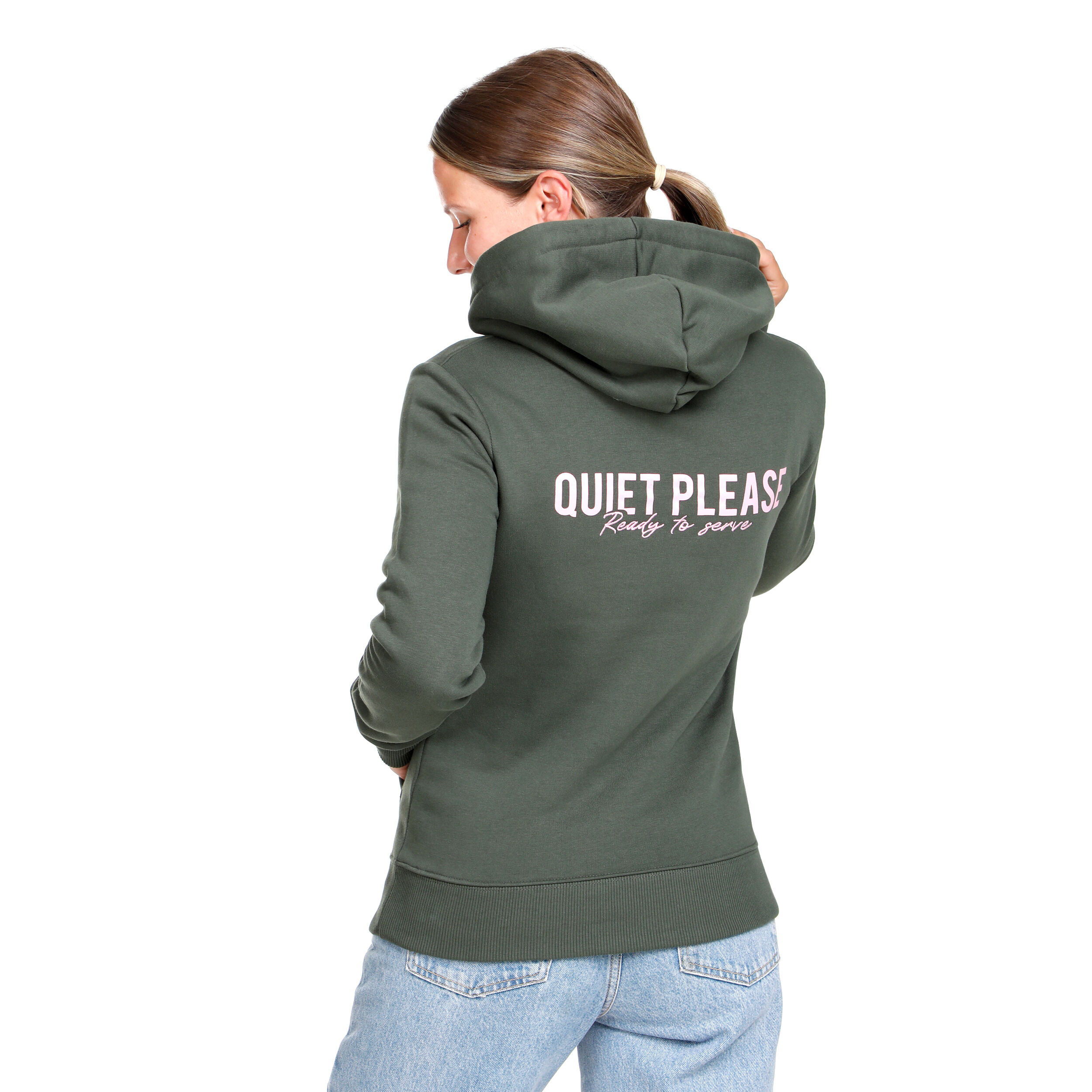 Ready To Serve Hoody Damen - Dunkelgrün, Rosa