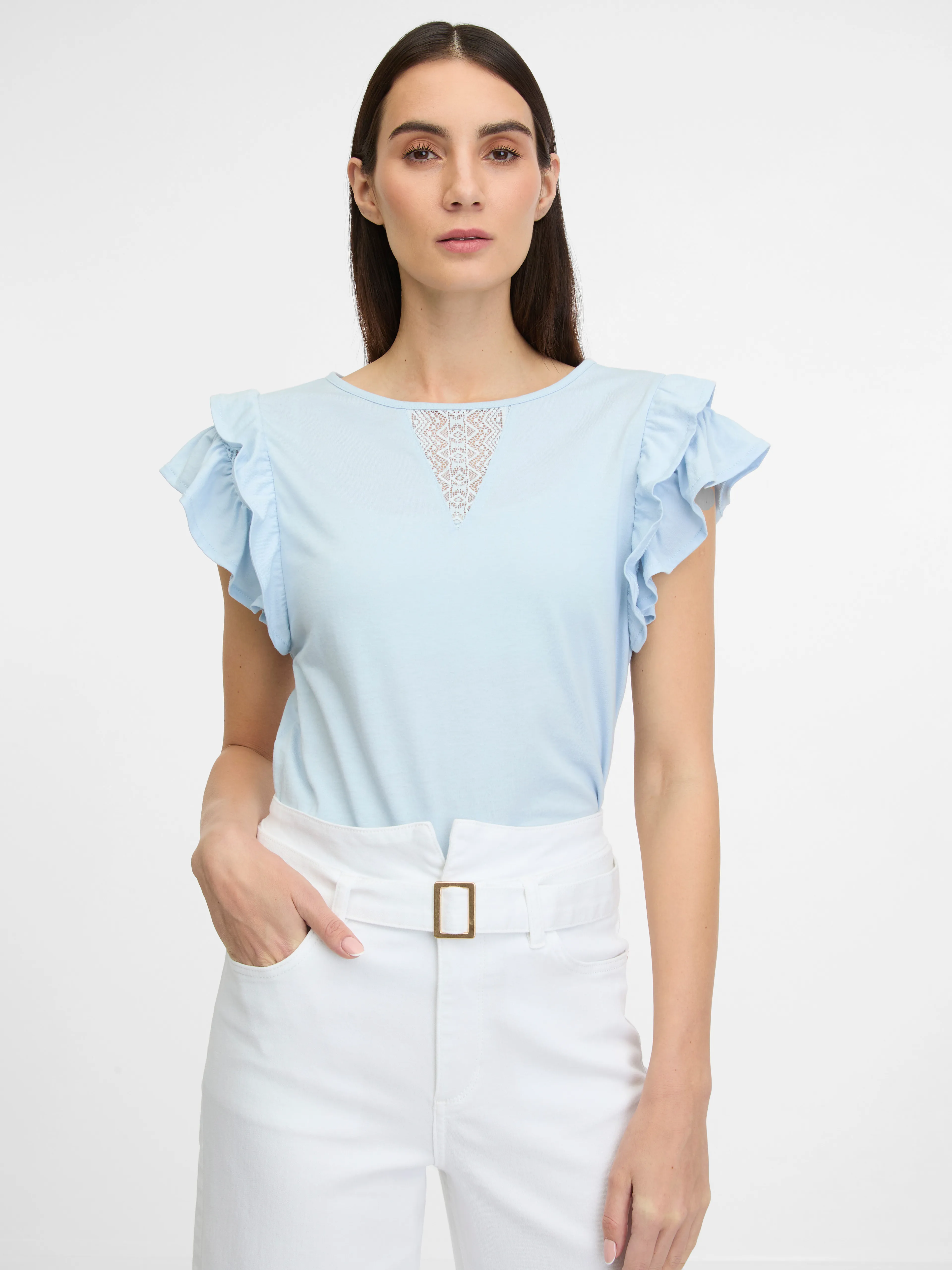 Blaues Damen-T-Shirt mit kurzen Ärmeln ORSAY
