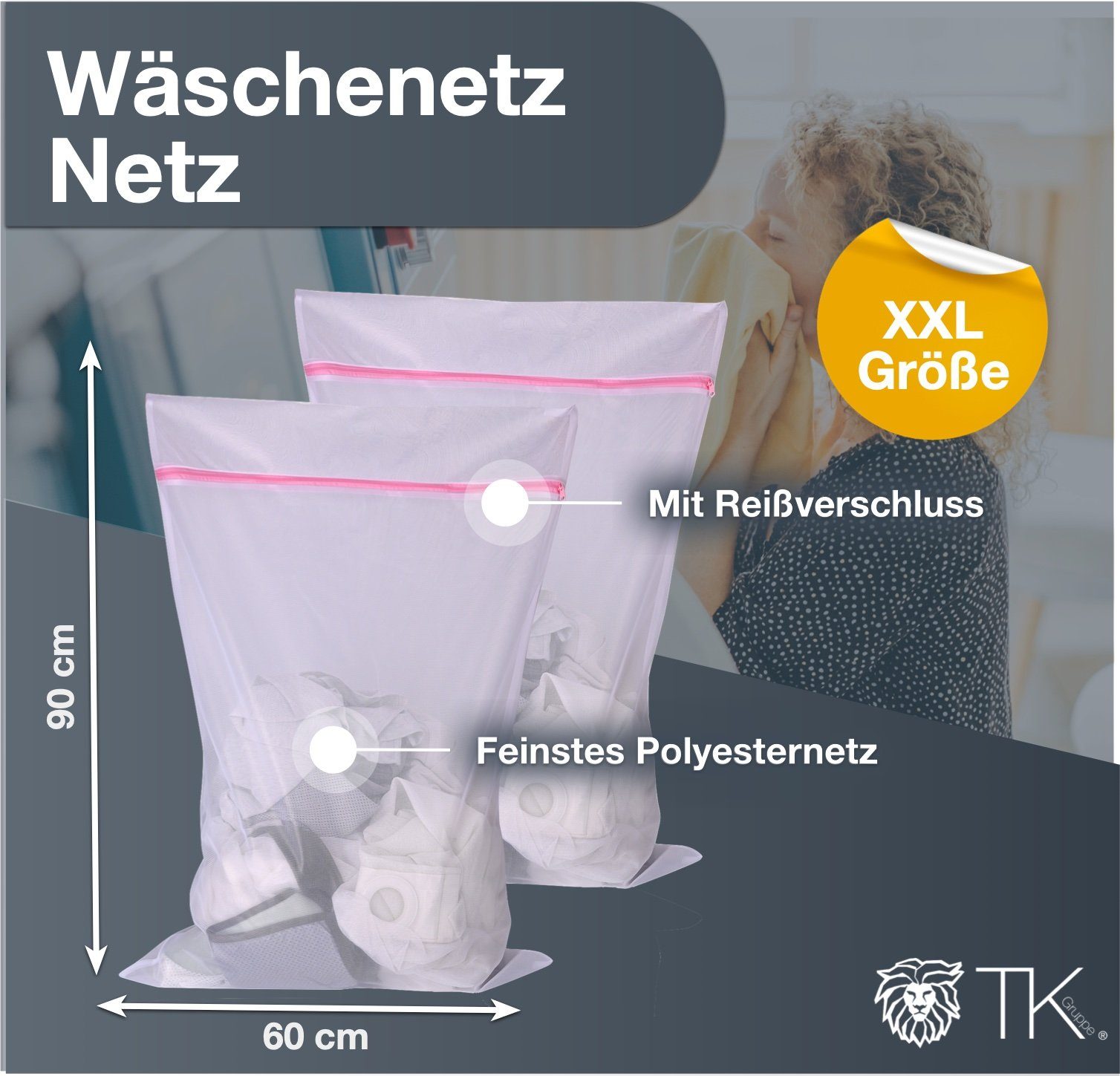 TK Gruppe Wäschenetz 2x XXL Wäschenetz Set 60x90 cm - Waschsack mit Reißverschluss,(2-St)