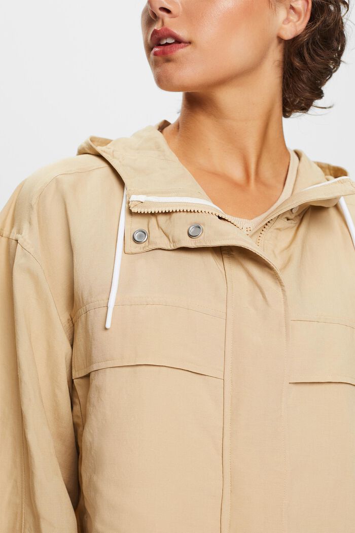 Übergangsjacke mit Kapuze, Leinenmix