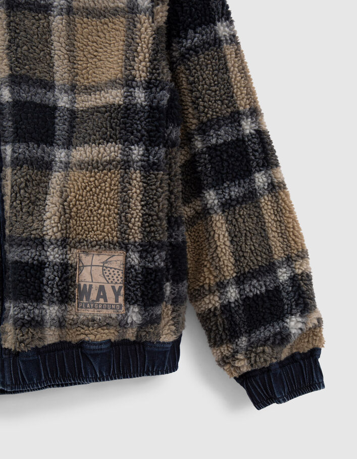Blouson réversible jean bleu et Sherpa carreaux garçon
