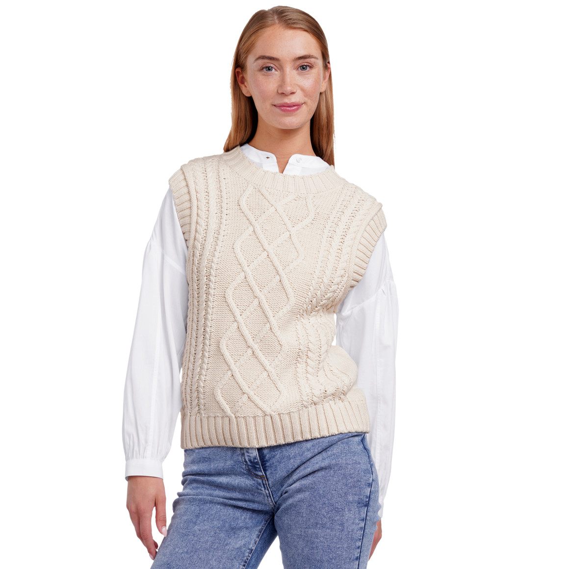 Damen Pullunder mit Zopfmuster