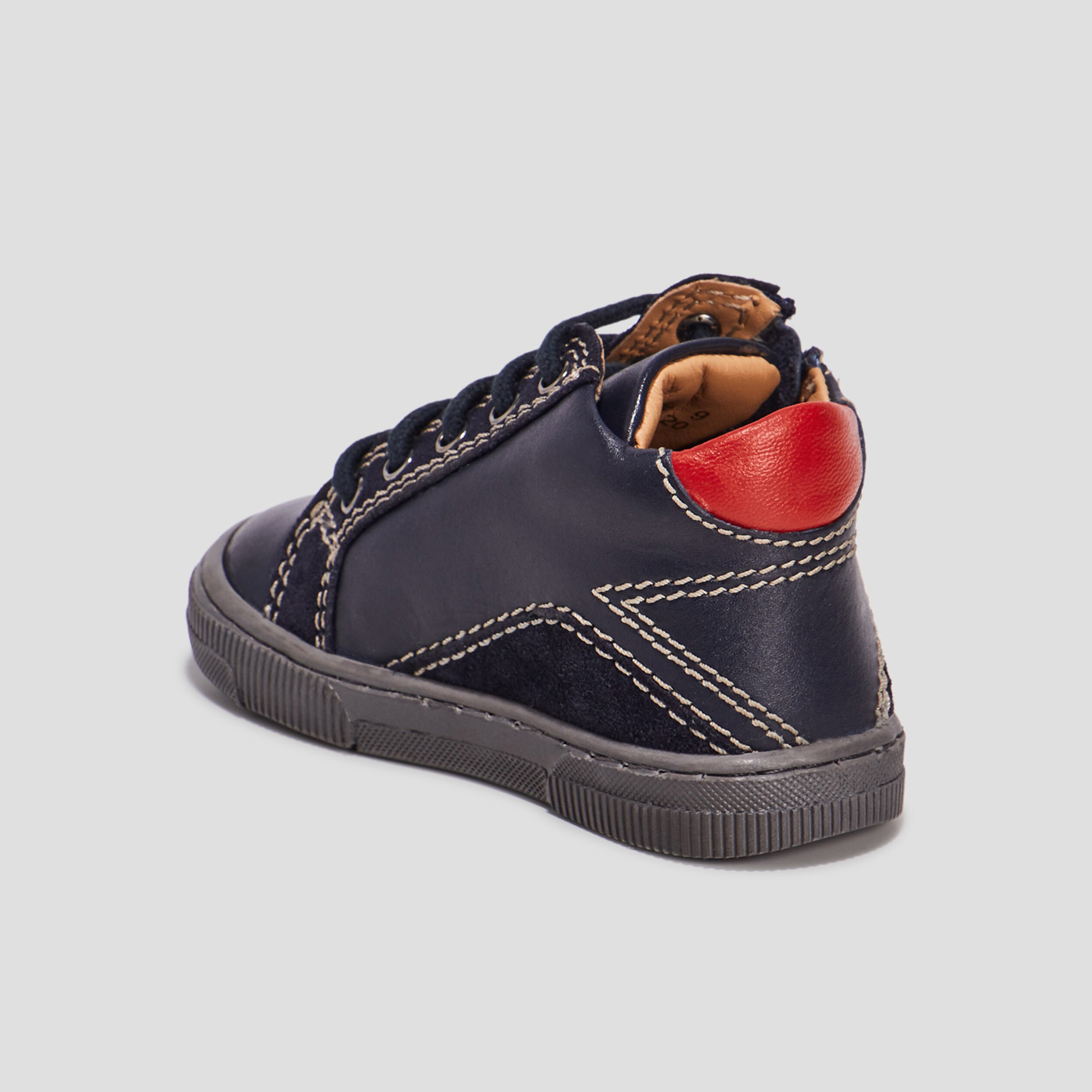 Baskets montantes zippées en cuir bleu marine bébé garçon | La Halle