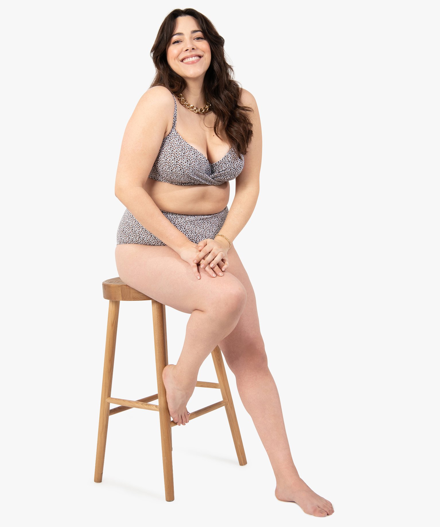Bas de maillot de bain femme grande taille avec taille haute imprime | GEMO