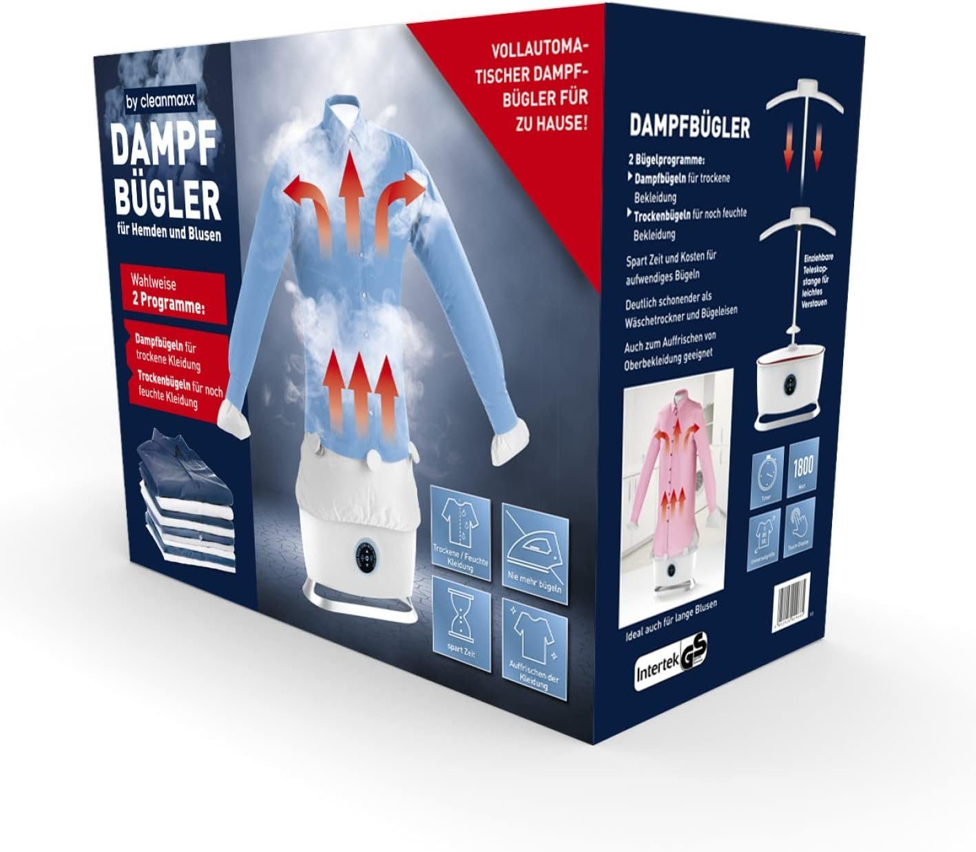 CLEANmaxx Bügelmaschine Hemdenbügler Dampffunktion, Bügelautomat, Bügelstation für Hemden, 1800,00 W, Hemd & Hosen, Blusen, Abschaltautomatik Dampfbügelstation Bügeleisen