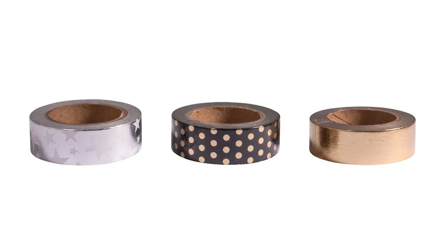 Rayher Washi Tape-Set Black/Gold/Silver Foil 30 m