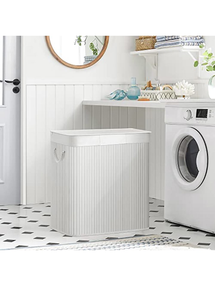 Songmics Wäschekorb in Weiß/ Hellbraun - (B)60 x (H)61,5 x (T)40 cm günstig kaufen onesize