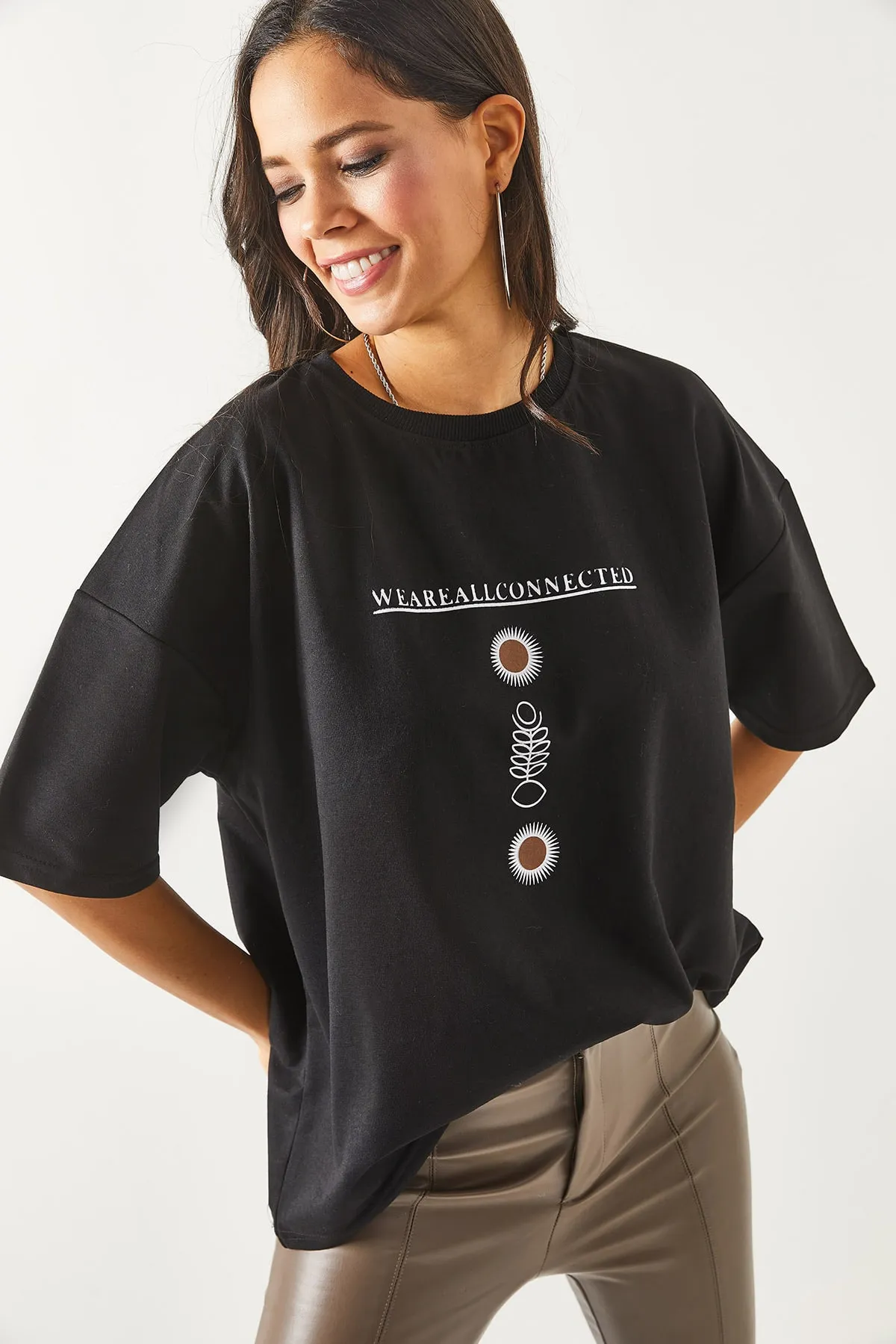 Olalook  Damen-T-Shirt „Symbol“, schwarz, vorne und hinten bedruckt, 2-fädig, Unisex-Übergröße-T-Shirt TSH-19000696