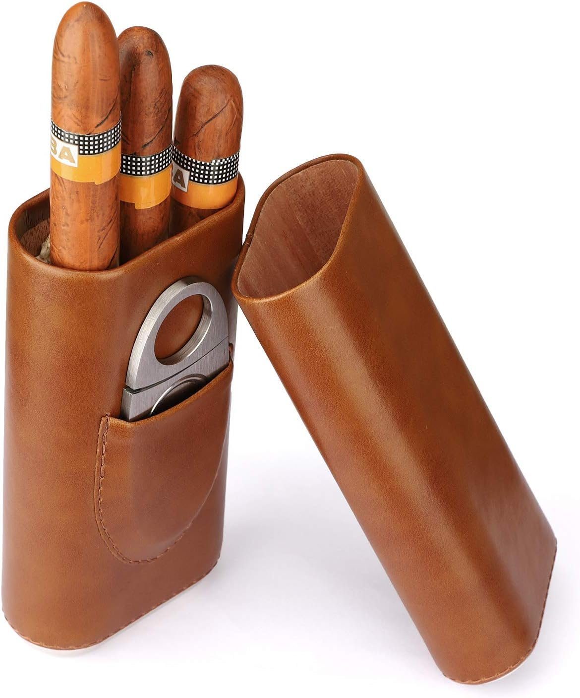 ZanMax Humidor Premium-Leder-3-Finger-Zigarren-Humidor mit Zedernholzauskleidung