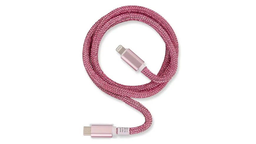 OHLALA! Glamour 1m USB Data Cable Rose für Typ-C/ Apple Lightning mit Sync- und Ladefunktion