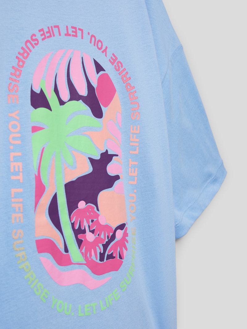 Oversized T-Shirt mit geripptem Rundhalsausschnitt in bleu