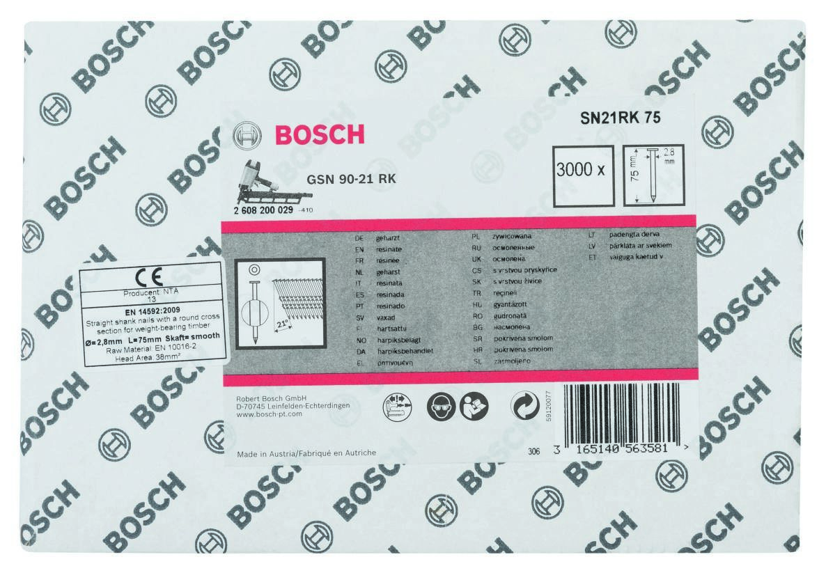 Cuie tip bandă Bosch Blue Accessories 2608200029 SN21RK 75, 21°, plată, netedă, 75 mm, 3000 bucăți