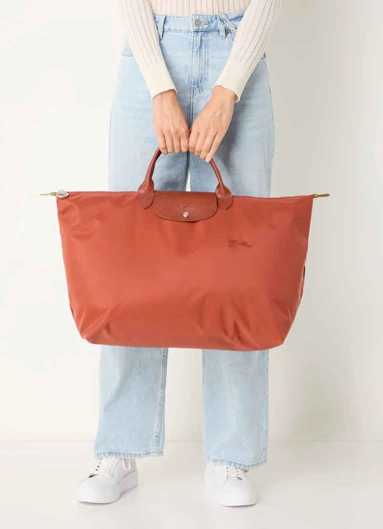Geantă de weekend Longchamp Le Pliage, verde, mărimea S, cu detalii din piele.