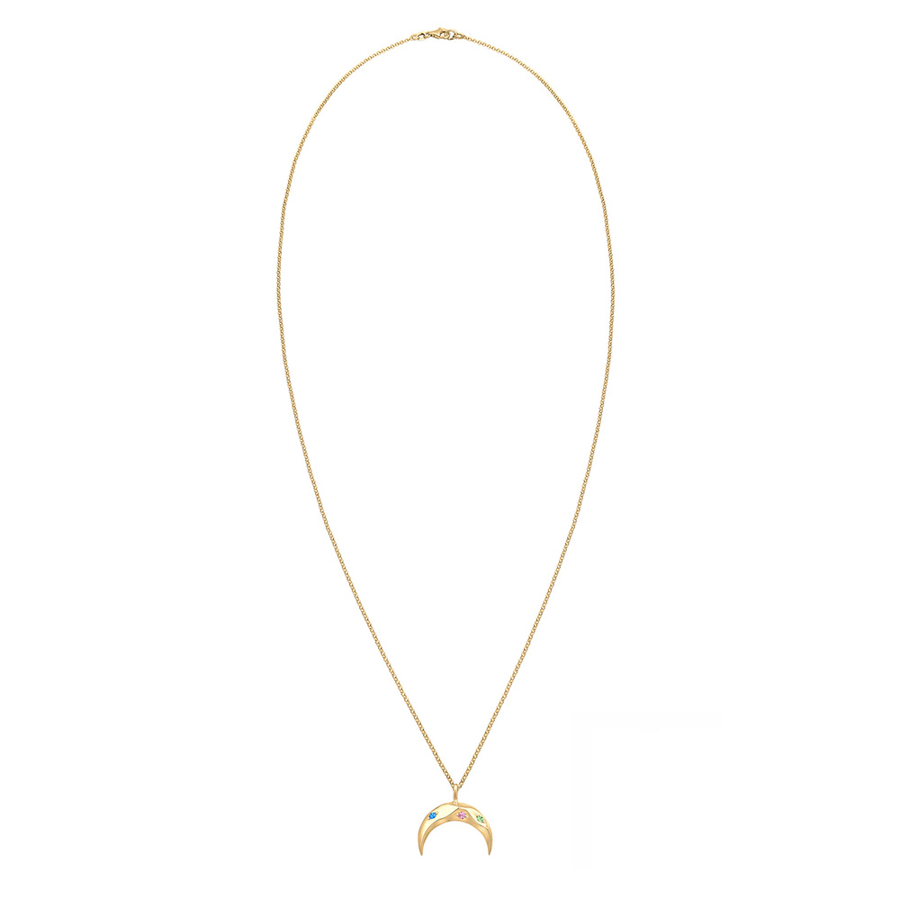 Elli Elli Collier DemiLune Astro Boho Coloré Cristaux Collier Femme  (925/1000) Argent collier