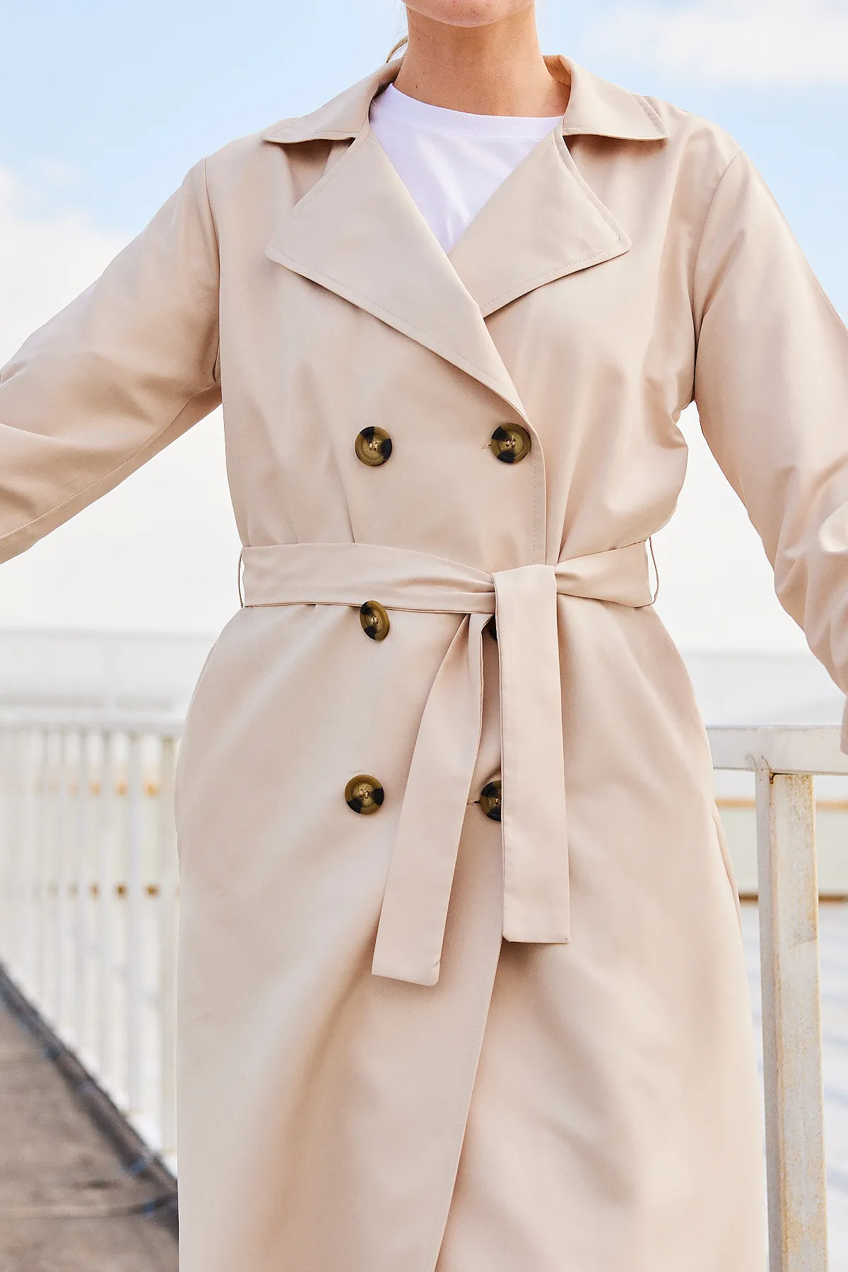 Bigdart  5853 Zweireihiger Trenchcoat mit Kragen – Beige