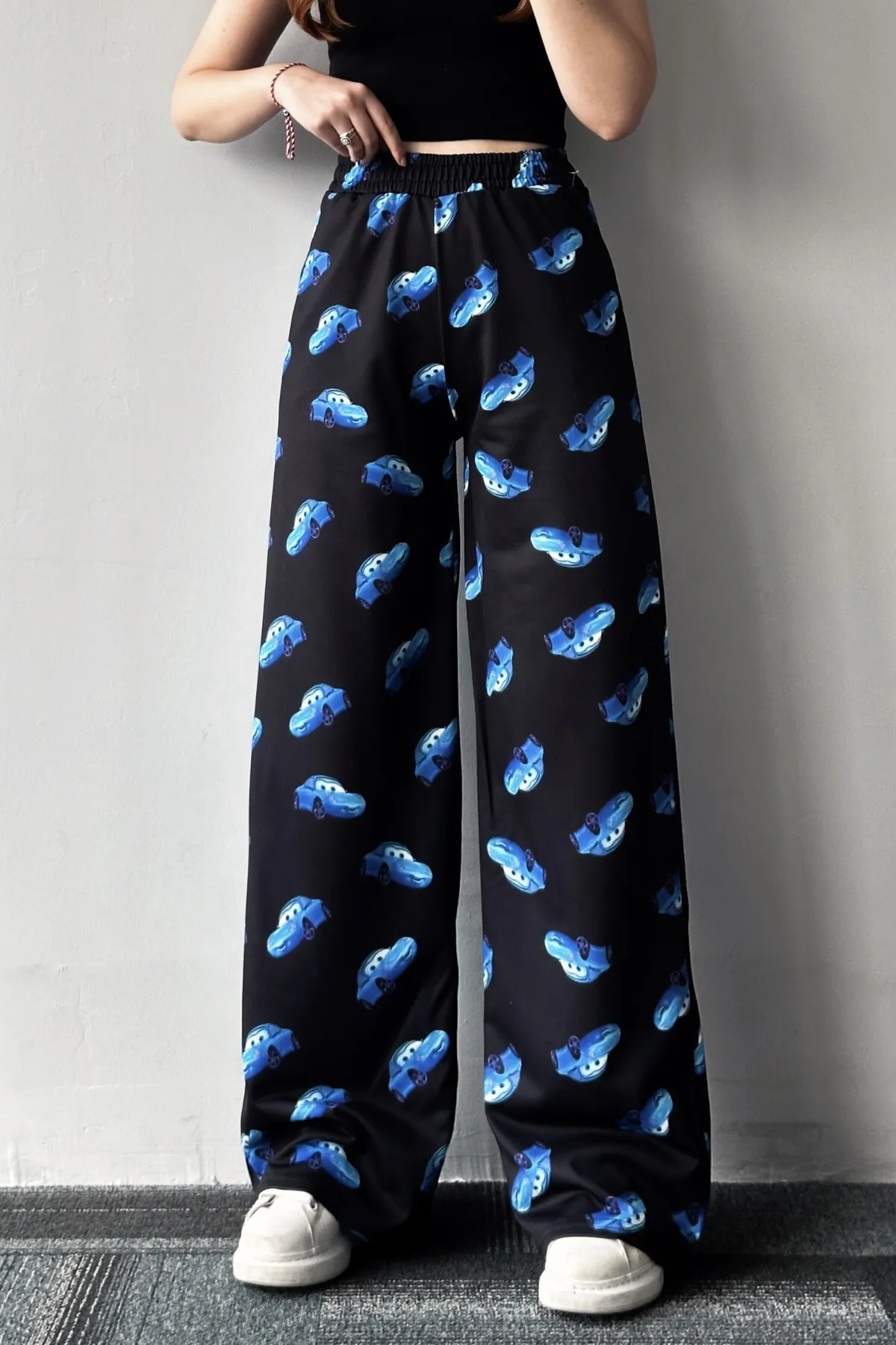 EFBUTİK  Schwarze Sally Car-Jogginghose mit weitem Bein