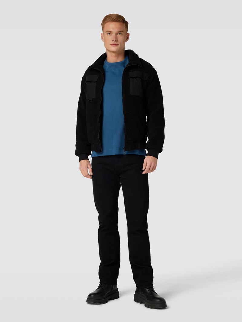Longsleeve mit geripptem Rundhalsausschnitt in petrol