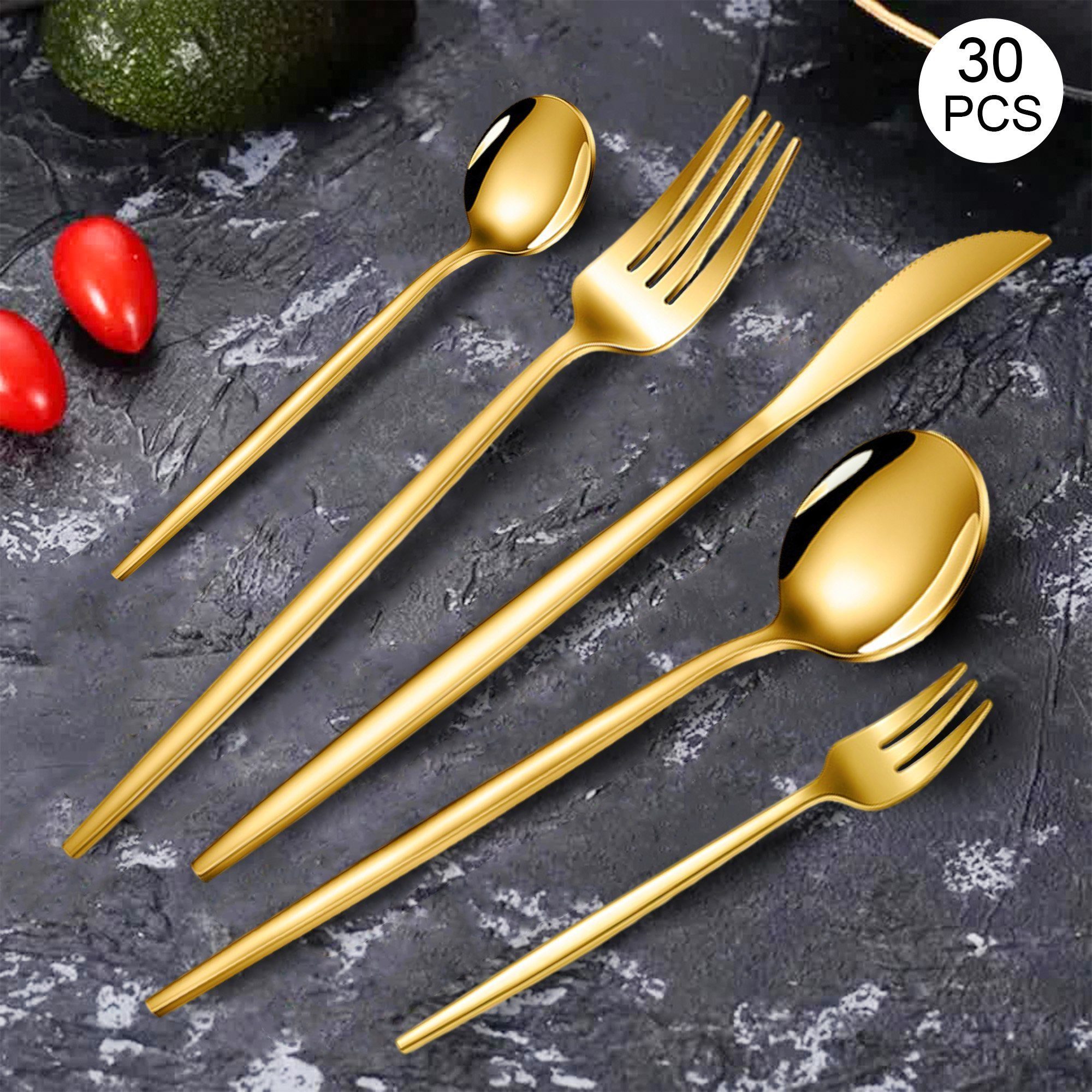 Vbrisi Besteck-Set Besteckset,30 Stück Edelstahl Besteck Set 6 Personen,Spiegelpoliert, Geeignet für Haus Restaurants Bankette Hochzeiten, spülmaschinenfest