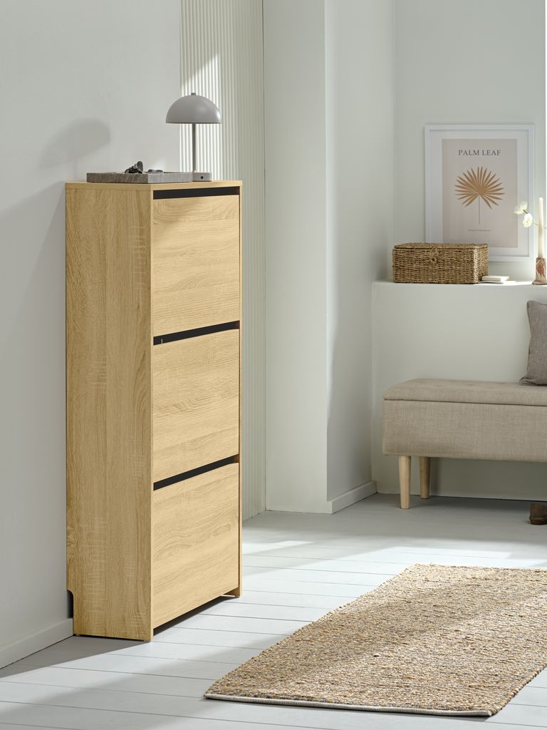 BAKHUSE BAKHUSE Shoe Cabinet with 3 Compartments in Oak Color