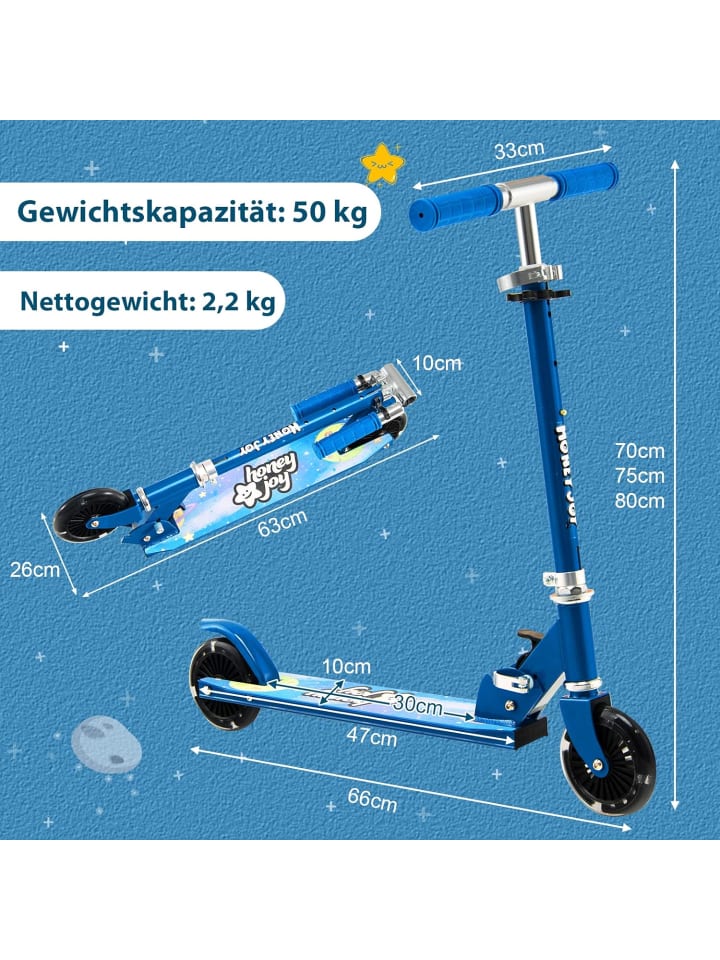 COSTWAY Scooter mit LED-Räder ab 3 Jahren in Blau günstig kaufen 66 cm