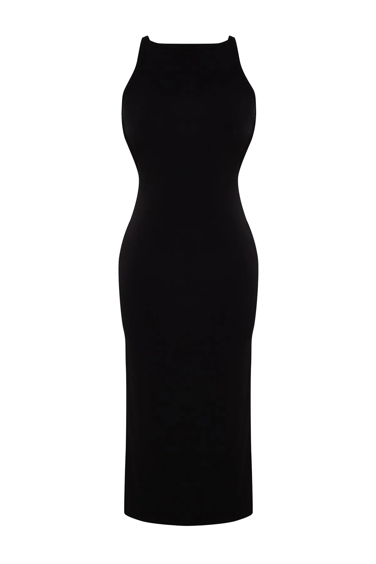 Trendyol Collection  Schwarzes, tailliertes, rückenfreies Maxi-Strandkleid aus Strick TBESS23EL00160