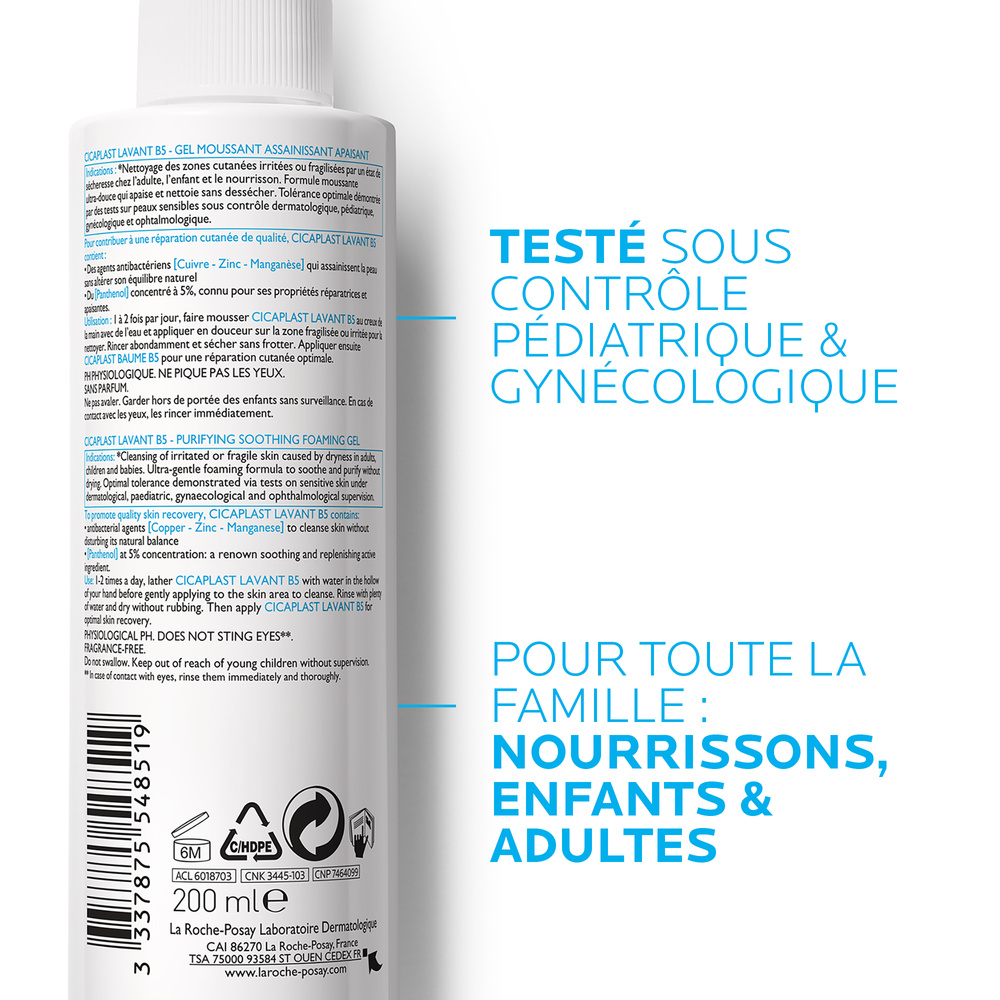 La Roche-Posay Cicaplast Lavant B5 gel moussant assainissant apaisant 200ml Nettoyant assainissant et apaisant pourles Irritations cutanées
