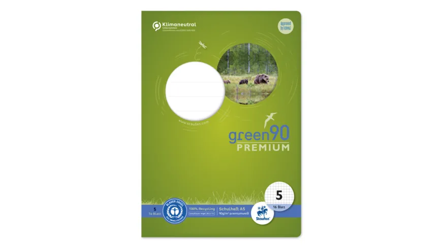 Ursus Green Premium Heft A5 16 Blatt Lineatur 5 - 5mm kariert