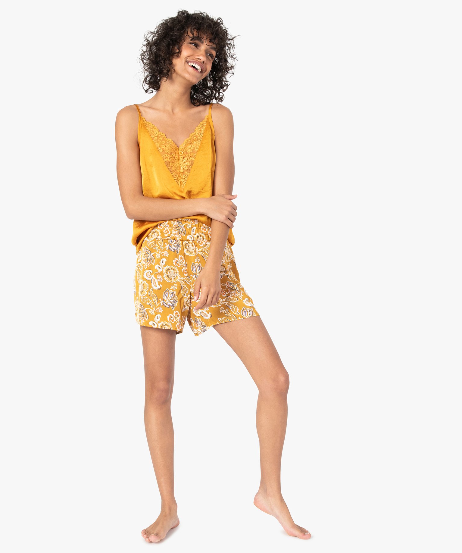 Bas de pyjama femme forme short à motifs fleuris imprime | GEMO